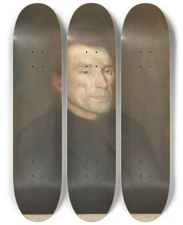 Triptych art skateboard deck of Heinrich M Krabb Portrait Of An Unknown Man by Heinrich M Krabbe (1868-1931)