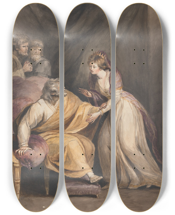 Triptych art skateboard deck of Mary Hoare Lear And Cordelia_1 by Mary Hoare (1753-1820)