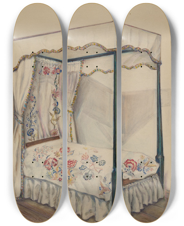 Triptych art skateboard deck of Irene Malawicz Bedstead_2 by Irene Malawicz