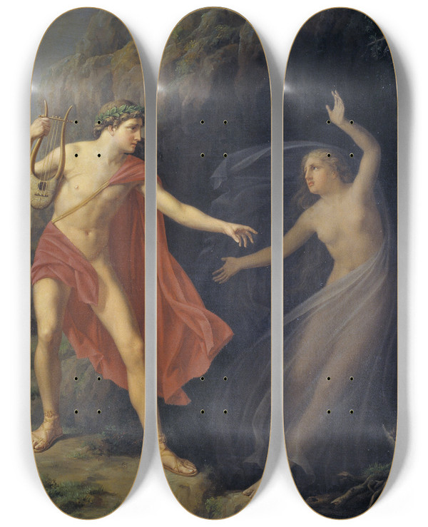 Triptych art skateboard deck of Carl Goos Orpheus And Eurydice by Carl Goos (1797-1855)