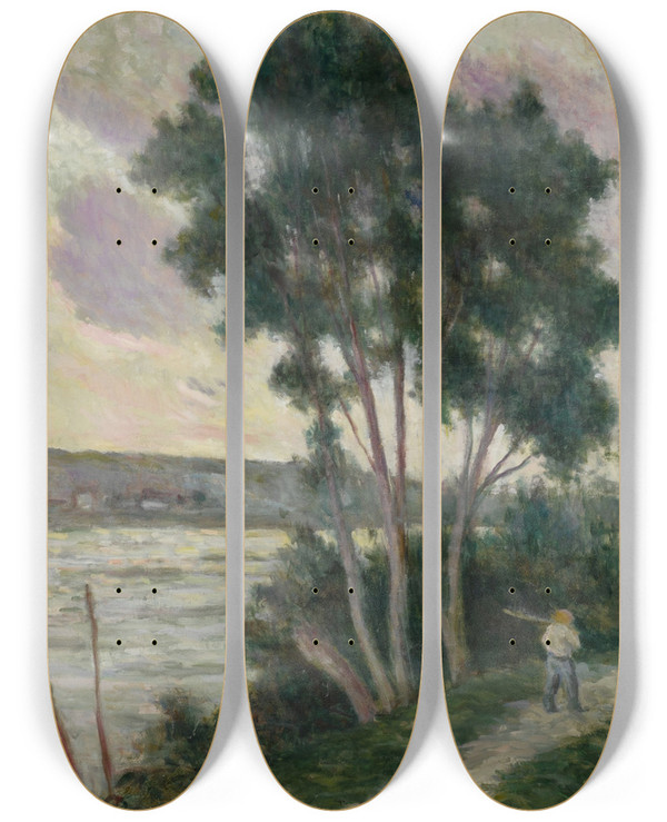 Triptych art skateboard deck of Maximilien Luce Sandrecourt Le Chemin Au Bord De La Rivire by Maximilien Luce (1858-1941)