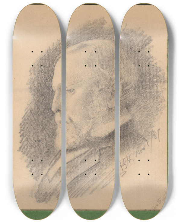 Triptych art skateboard deck of Augustus Goodyear Heaton Selfportrait by Augustus Goodyear Heaton