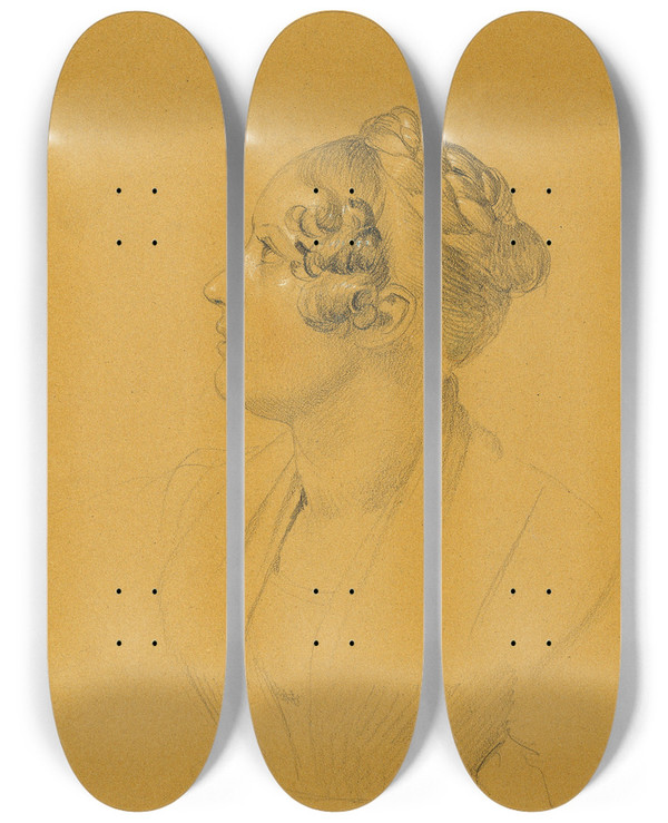 Triptych art skateboard deck of Johann Peter Krafft Frau Steger by Johann Peter Krafft (1780-1856)