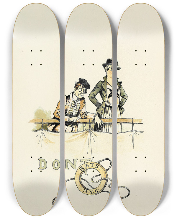 Triptych art skateboard deck of Harry Whitney Mcvickar Matrimonial Advice Pl10 by Harry Whitney Mcvickar (1860-1905)