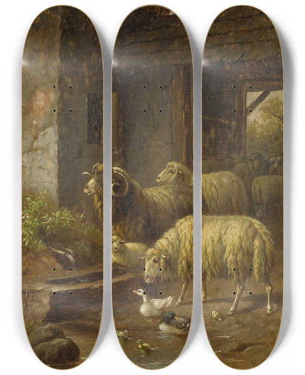 Triptych art skateboard deck of Arthur Trevethin Nowell Rural Scene_1 by Arthur Trevethin Nowell (1862-1940)