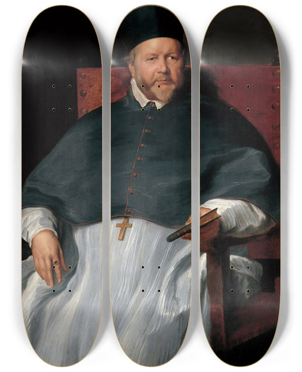 Triptych art skateboard deck of Anthony Van Dyck Bishop Jan Van Malderen by Anthony Van Dyck (1599-1641)