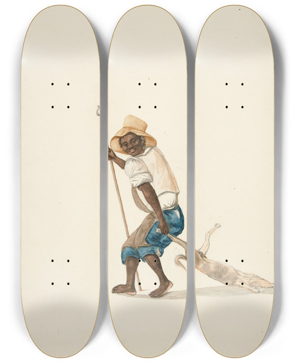 Triptych art skateboard deck of Francisco Fierro Indian Man Dragging Dead Dog by Francisco Fierro (1807-1879)