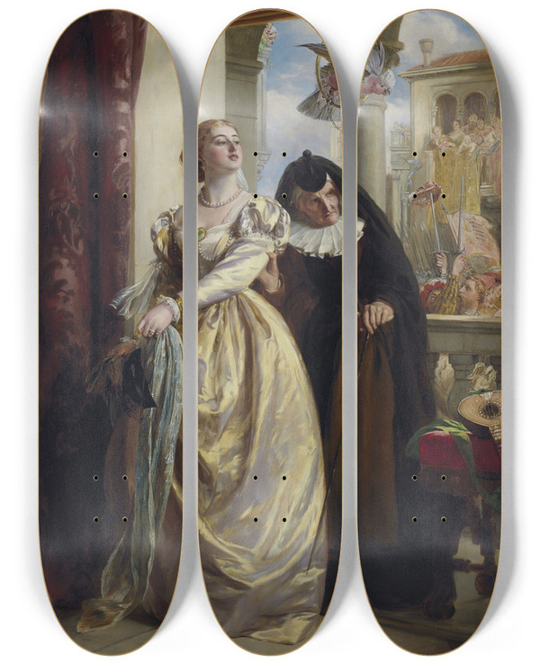 Triptych art skateboard deck of John Callcott Horsley Juliet And Her Nurse by John Callcott Horsley (1817-1903)