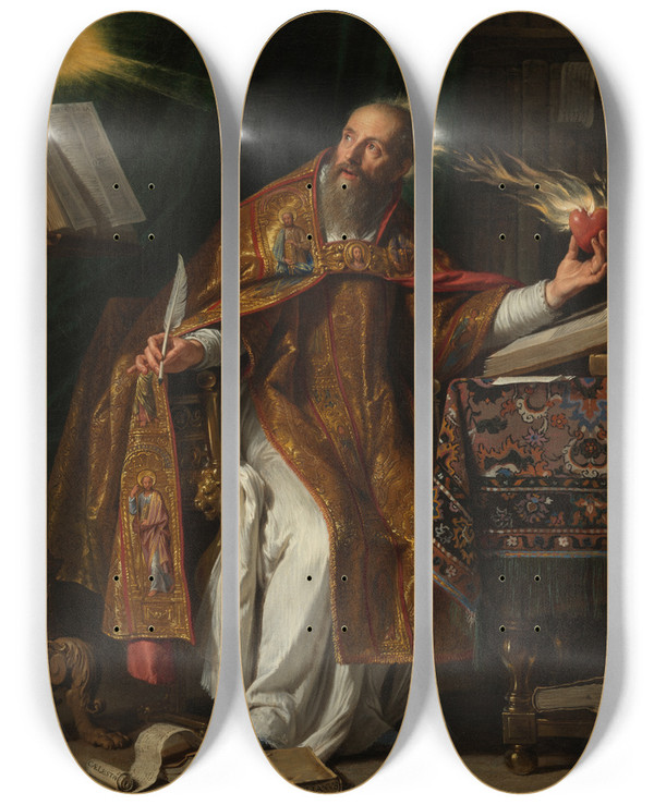 Triptych art skateboard deck of Philippe De Champaigne Saint Augustine by Philippe De Champaigne (1602-1674)