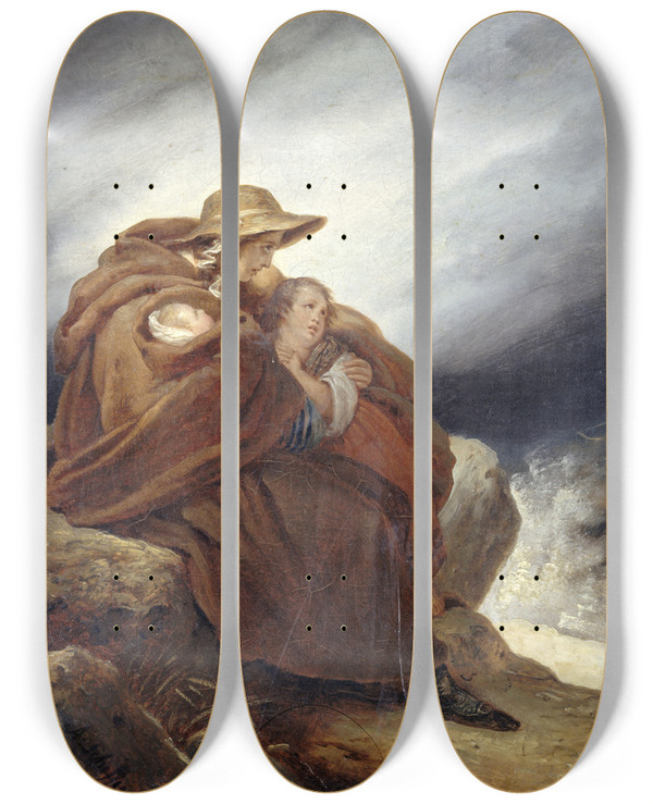Triptych art skateboard deck of Ary Scheffer The Sailors Family by Ary Scheffer (1795-1858)