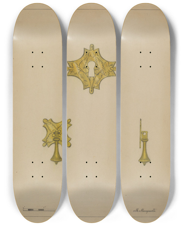 Triptych art skateboard deck of Matthew Mangiacotti Drawer Pull_1 by Matthew Mangiacotti
