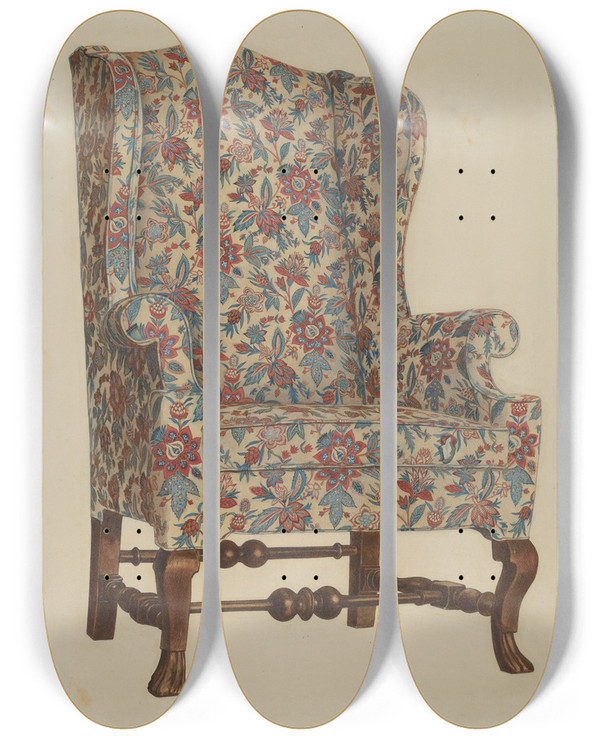 Triptych art skateboard deck of Rolland Livingstone Wing Chair_1 by Rolland Livingstone