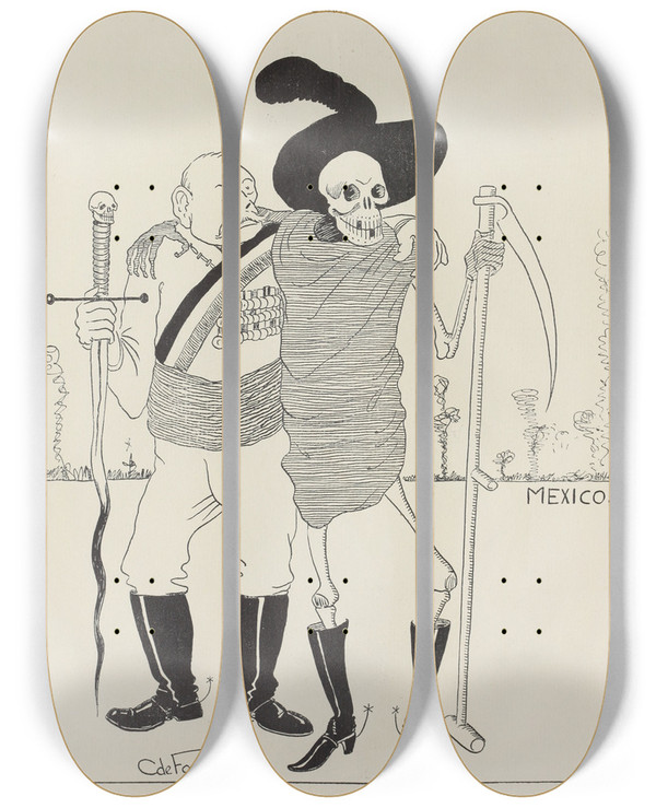 Triptych art skateboard deck of Carlo De Fornaro Mortals Immortals Pl65 by Carlo de Fornaro (1872-1949)