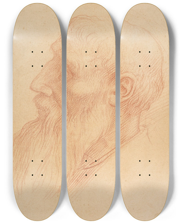 Triptych art skateboard deck of Alphonse Legros Head Of A Man_6 by Alphonse Legros (1837-1911)