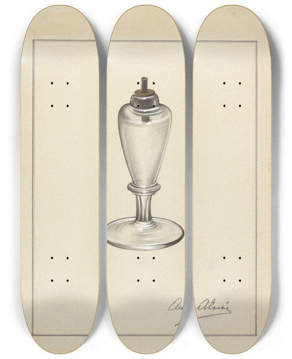 Triptych art skateboard deck of Anna Aloisi Lamp by Anna Aloisi