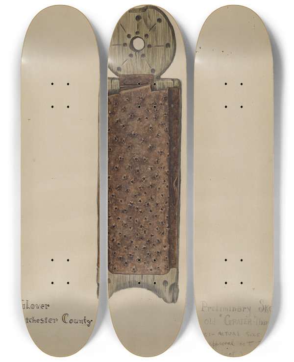 Triptych art skateboard deck of Joseph Glover Handmade Grater by Joseph Glover