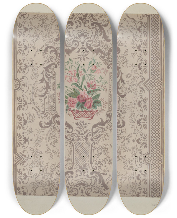 Triptych art skateboard deck of Gilbert Sackerman Bandbox Wall Paper by Gilbert Sackerman (20-)