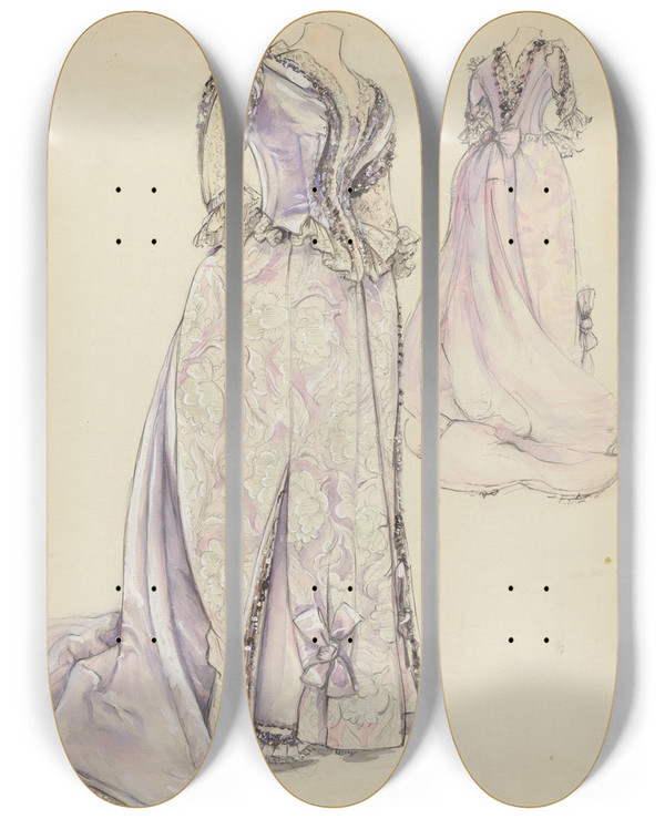 Triptych art skateboard deck of Jean Gordon Dress_2 by Jean Gordon