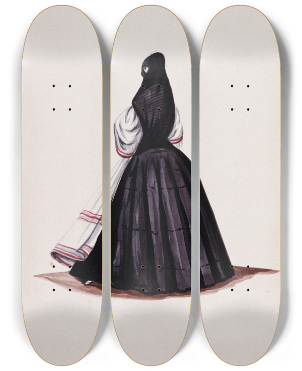 Triptych art skateboard deck of Francisco Fierro Tapada Limea by Francisco Fierro (1807-1879)