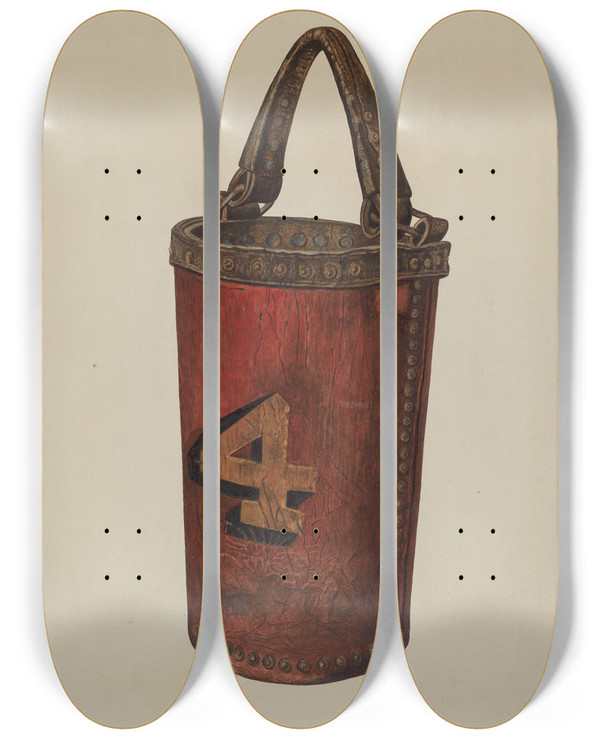 Triptych art skateboard deck of John Cooke Fire Bucket by John Cooke