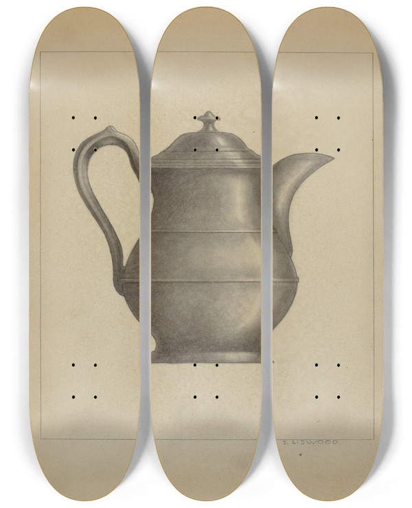 Triptych art skateboard deck of Sidney Liswood Pewter Pitcher_2 by Sidney Liswood
