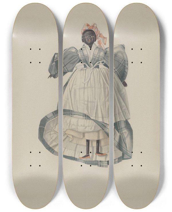 Triptych art skateboard deck of Jacob Gielens Doll Black Mama by Jacob Gielens