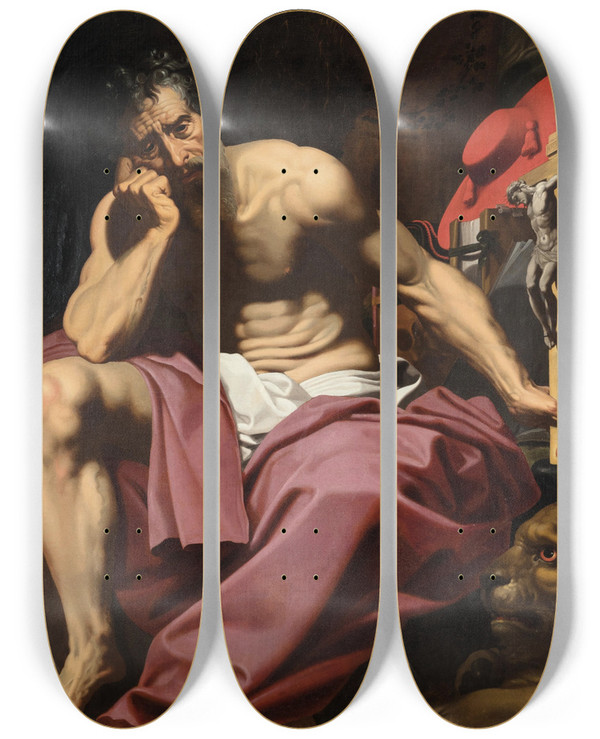 Triptych art skateboard deck of Abraham Janssens St Jerome by Abraham Janssens (1575-1632)