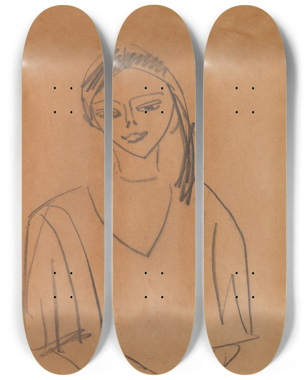 Triptych art skateboard deck of Ernst Ludwig Kirchner Mdchen Frnzi by Ernst Ludwig Kirchner (1880-1938)