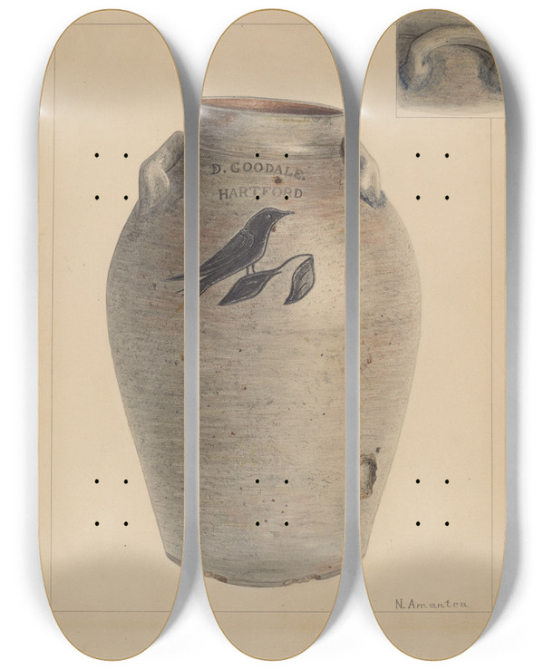 Triptych art skateboard deck of Nicholas Amantea Crock_5 by Nicholas Amantea (1900-1978)
