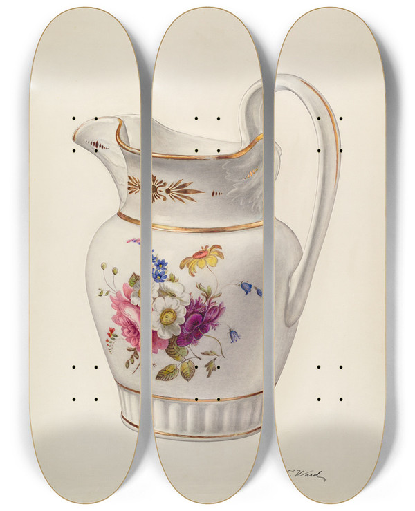 Triptych art skateboard deck of Paul Ward White Glazed Porcelain Pitcher by Paul Ward (20-)