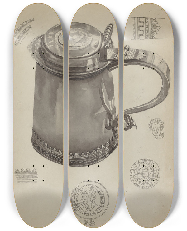 Triptych art skateboard deck of Franklin Hart Pewter Tankard by Franklin Hart