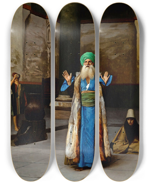 Triptych art skateboard deck of Jeanlon Grme A Sultan At Prayer by Jean-Lon Grme (1824-1904)