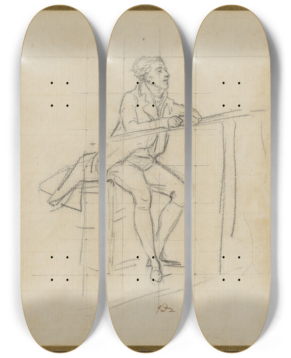 Triptych art skateboard deck of Jacques Louis David Seated Gentleman by Jacques Louis David (1748-1825)