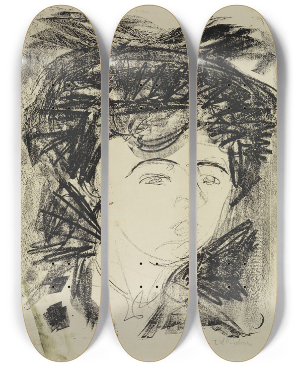 Triptych art skateboard deck of Ernst Ludwig Kirchner Visionrer Kopf by Ernst Ludwig Kirchner (1880-1938)