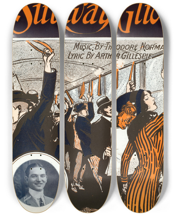 Triptych art skateboard deck of Cahan The Subway Glide by Cahan (19-20-)