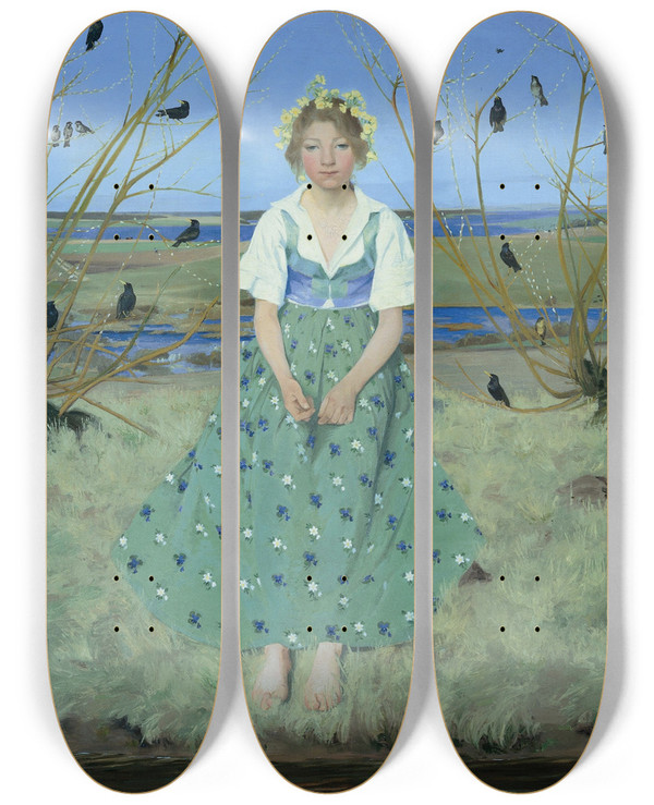 Triptych art skateboard deck of Harald Slottmller Spring by Harald Slott-Mller (1864-1937)