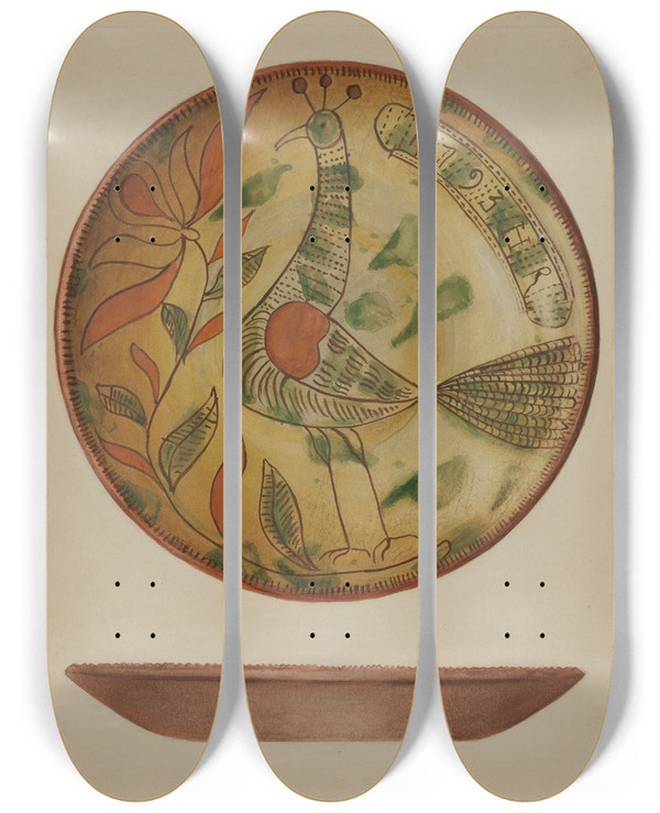 Triptych art skateboard deck of Hedwig Emanuel Plate_1 by Hedwig Emanuel