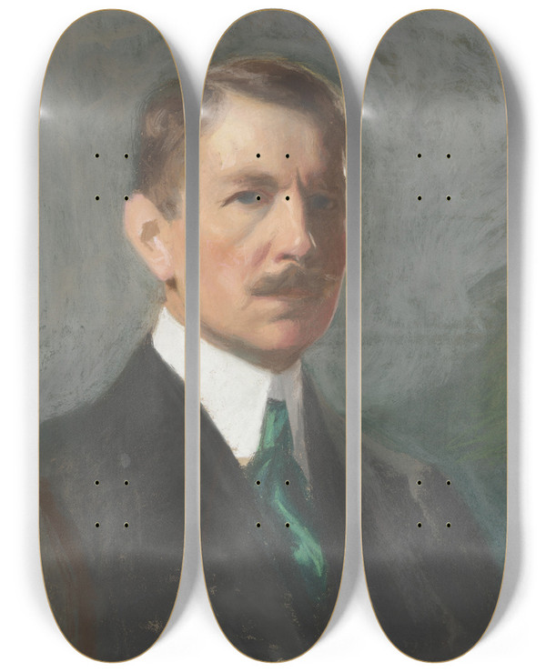 Triptych art skateboard deck of Bernhard Sterman Selfportrait_5 by Bernhard Osterman (1870-1938)