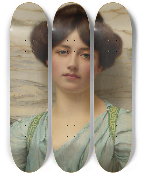 Triptych art skateboard deck of John William Godward Carina by John William Godward (1861-1922)
