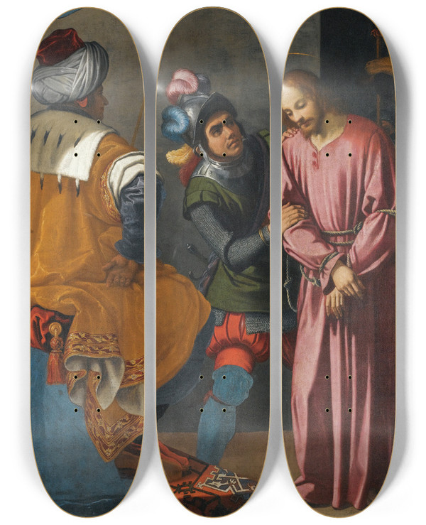 Triptych art skateboard deck of Agostino Ciampelli Christ Before Pilate by Agostino Ciampelli (1565-1630)