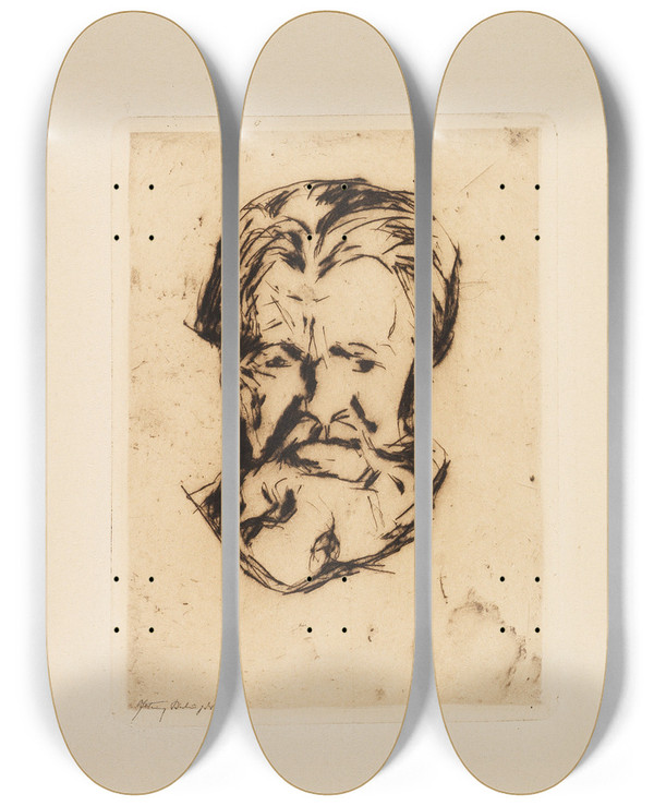 Triptych art skateboard deck of Edvard Munch Mnnerkopf by Edvard Munch (1863-1944)