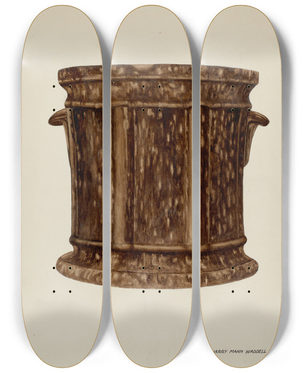 Triptych art skateboard deck of Harry Mann Waddell Jar by Harry Mann Waddell (1876-1956)