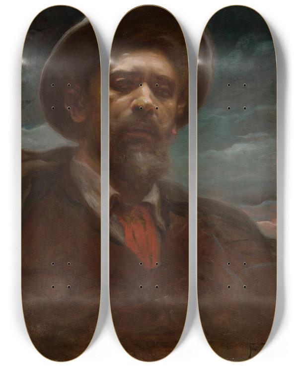 Triptych art skateboard deck of Franciszek Murko Selfportrait by Franciszek Zmurko (1859-1910)