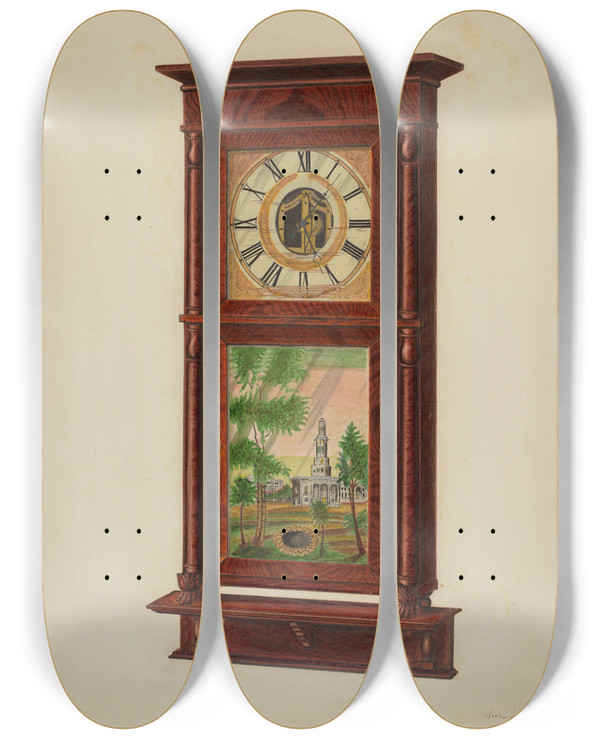 Triptych art skateboard deck of Richard Taylor Wall Clock With Mantel by Richard Taylor