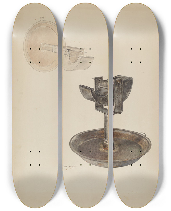 Triptych art skateboard deck of Milton Bevier Betty Lamp by Milton Bevier
