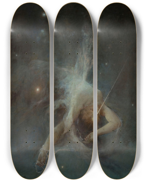Triptych art skateboard deck of Witold Pruszkowski Falling Star by Witold Pruszkowski (1846-1896)