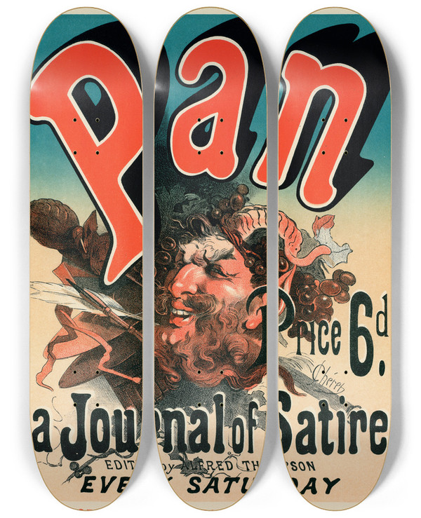 Triptych art skateboard deck of Jules Chret Pan by Jules Cheret (1836-1932)