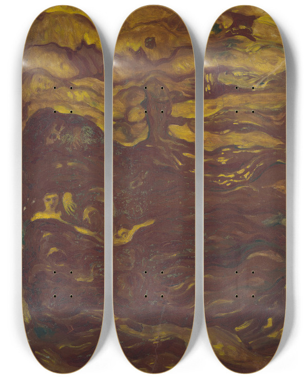 Triptych art skateboard deck of Carl Fredrik Hill Figure Composition by Carl Fredrik Hill (1849-1911)