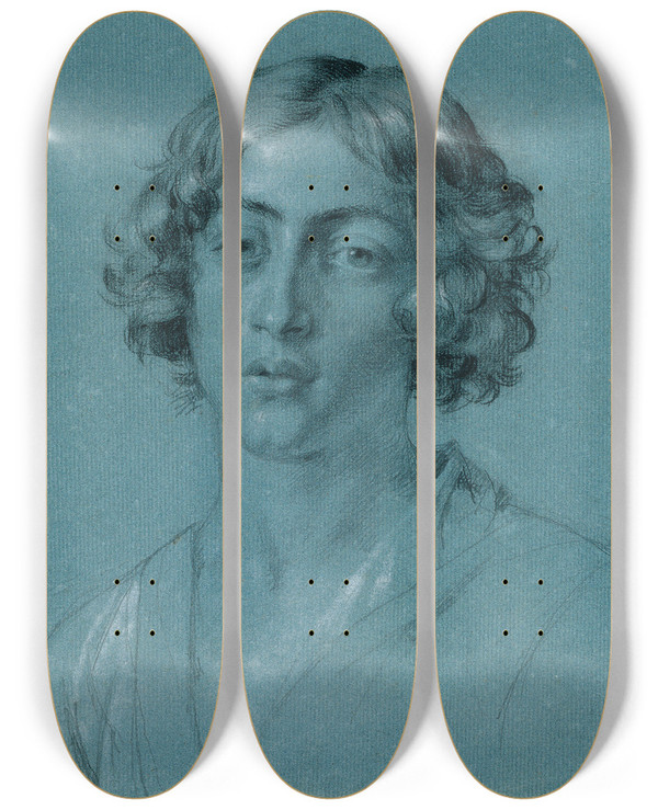 Triptych art skateboard deck of Johann Peter Krafft Portrtstudie Zu David Mit Dem Haupt Goliaths_1 by Johann Peter Krafft (1780-1856)