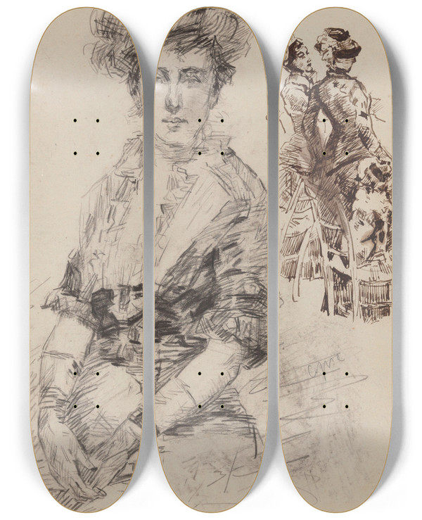 Triptych art skateboard deck of James Ensor Madame Gratiot by James Ensor (1860-1949)